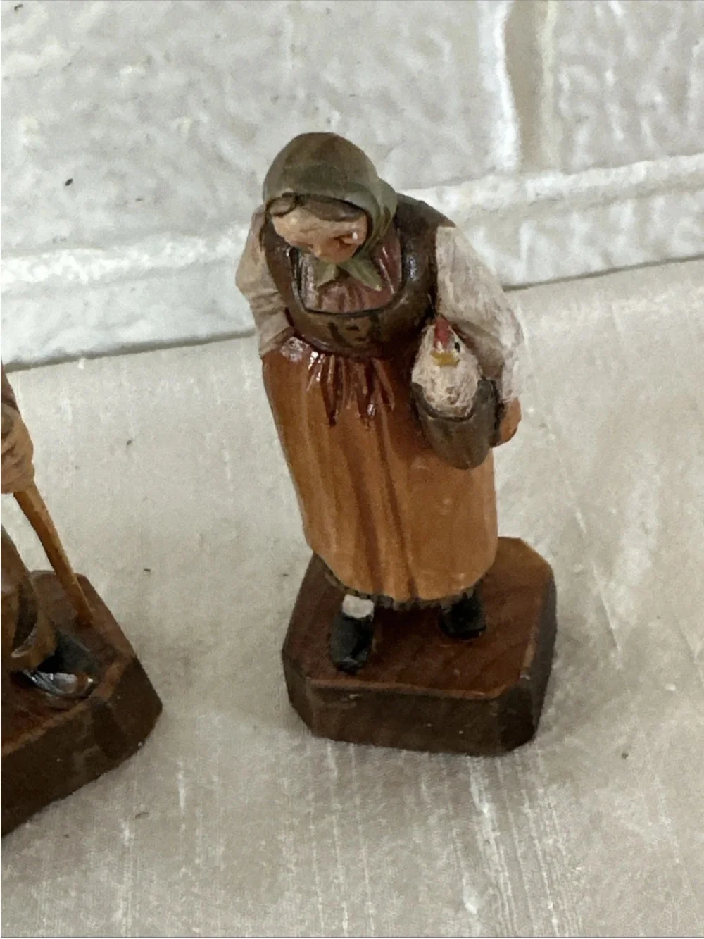 Vintage Hand Carved Wood Couple Figure Man-PIG Woman-CHICKEN GERMANY